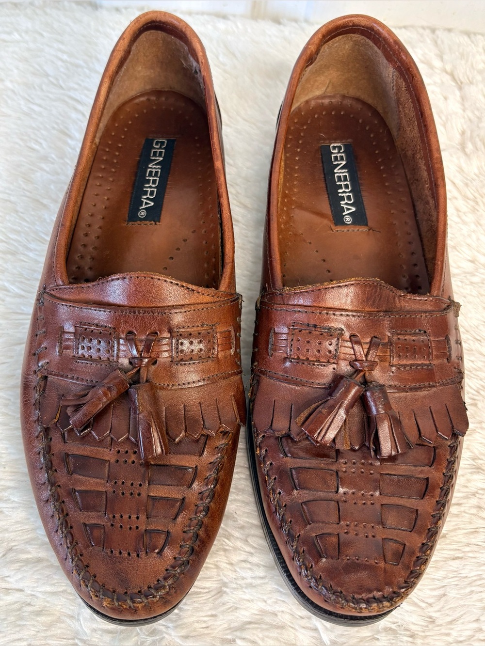 Generra Mens Brown Leather Slip On Kiltie Tassel Loafers Size 8.5
